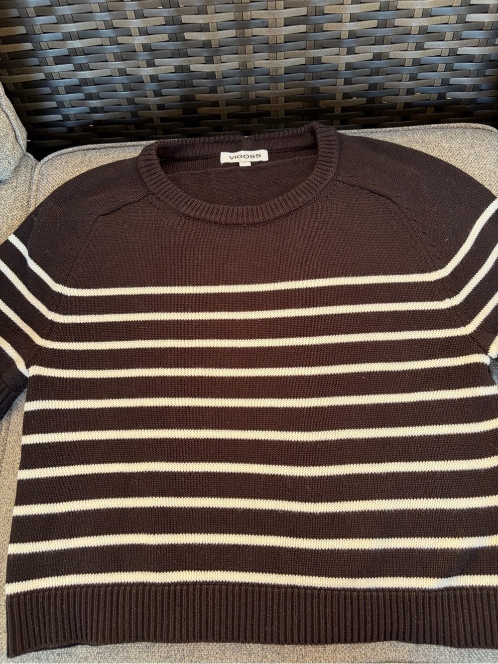 Vigoss women's short sleeve Black and White Striped Crewneck Sweater